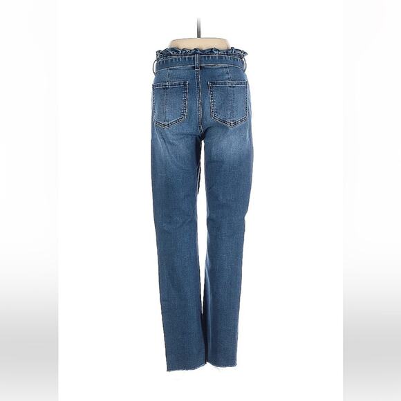 Ashley Mason Amro paper bag ruffled waist belted raw frayed hem jeans, size 7 - Picture 2 of 13